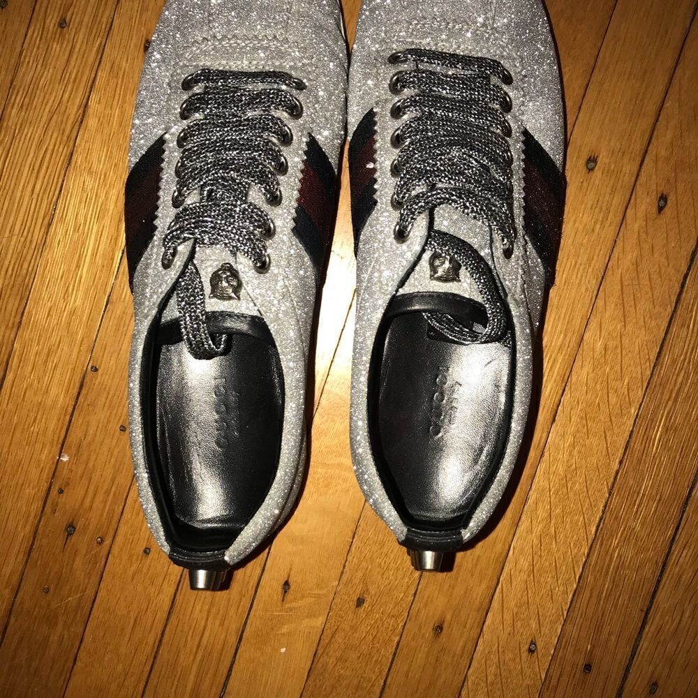 Gucci web silver sneakers size 7.5 - Picture 9 of 13